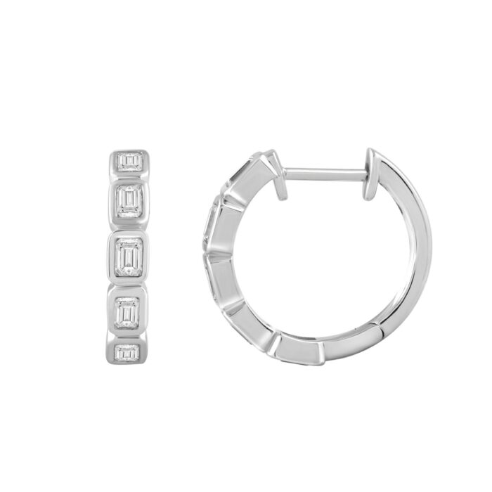 14K WHITE GOLD 1.00CT EMERALD DIAMOND LADIES EARRINGS - Image 2