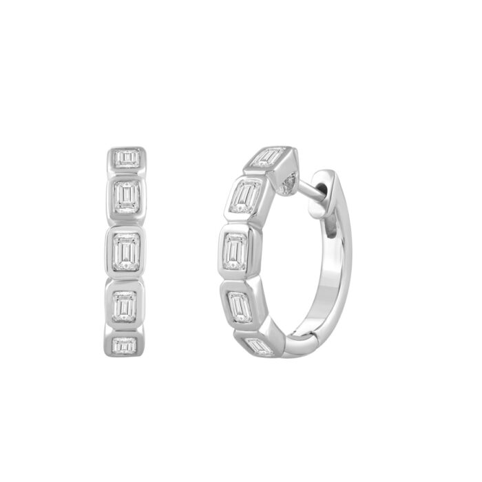 14K WHITE GOLD 1.00CT EMERALD DIAMOND LADIES EARRINGS - Image 3