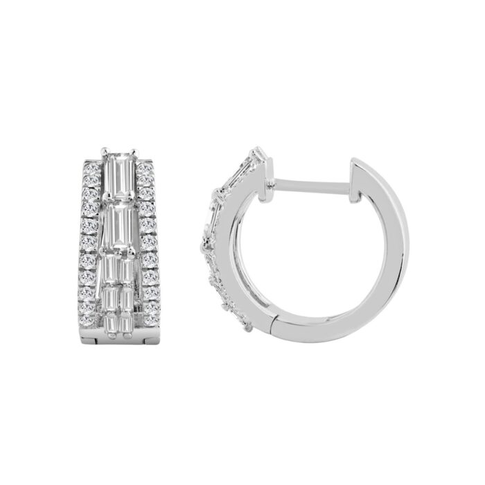 14K WHITE GOLD 1.00CT ROUND/BAGUETTE DIAMOND LADIES EARRINGS - Image 2