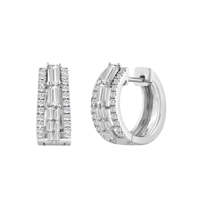 14K WHITE GOLD 1.00CT ROUND/BAGUETTE DIAMOND LADIES EARRINGS - Image 3