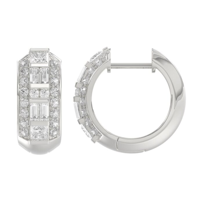 14K WHITE GOLD 1.00CT ROUND/PRINCESS/BAGUETTE DIAMOND LADIES EARRINGS - Image 3