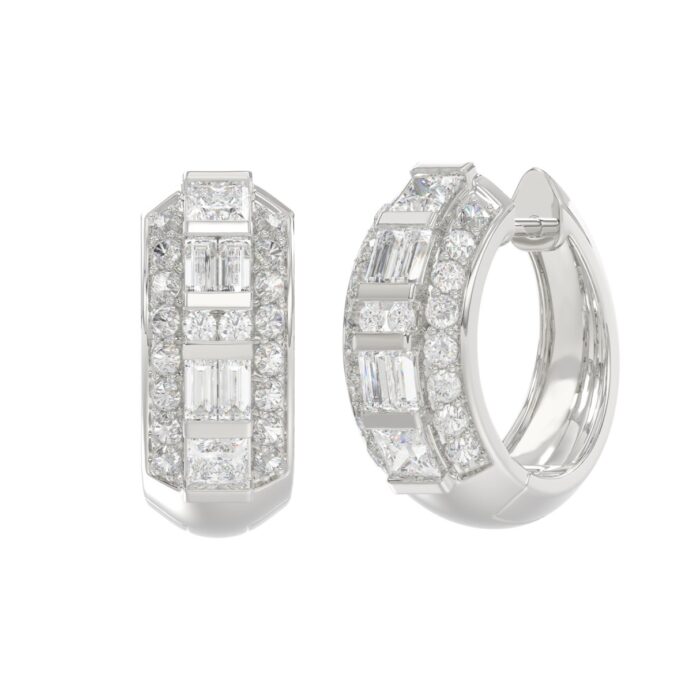 14K WHITE GOLD 1.00CT ROUND/PRINCESS/BAGUETTE DIAMOND LADIES EARRINGS - Image 2
