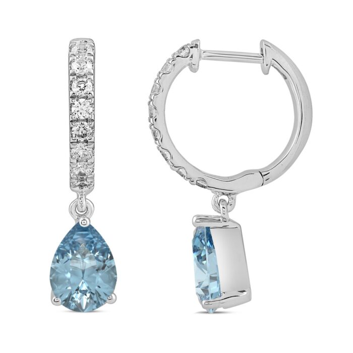 14K WHITE GOLD 2.00CT ROUND/BLUE PEAR DIAMOND LADIES EARRINGS - Image 3