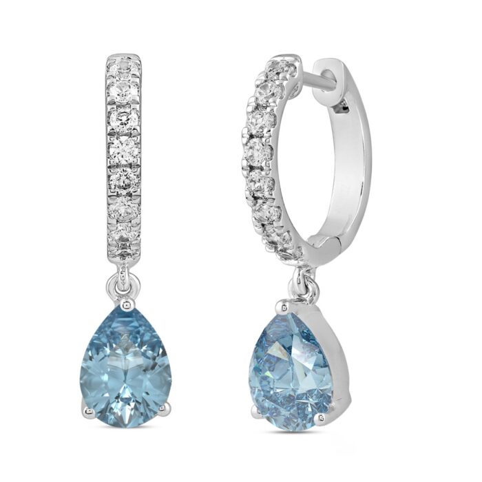 14K WHITE GOLD 2.00CT ROUND/BLUE PEAR DIAMOND LADIES EARRINGS - Image 2