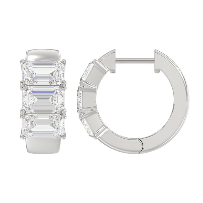 14K WHITE GOLD 3.00CT EMERALD DIAMOND LADIES HOOPS EARRINGS - Image 2