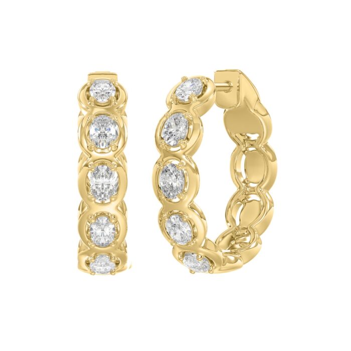 14K YELLOW GOLD 1.00CT OVAL DIAMOND HOOP EARRINGS - Image 3