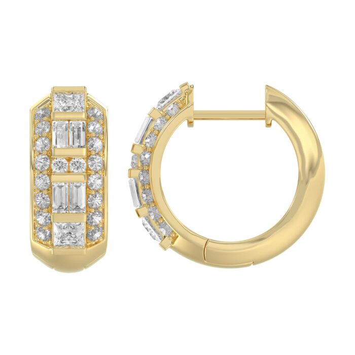 14K YELLOW GOLD 1.00CT ROUND/PRINCESS/BAGUETTE DIAMOND LADIES EARRINGS - Image 3