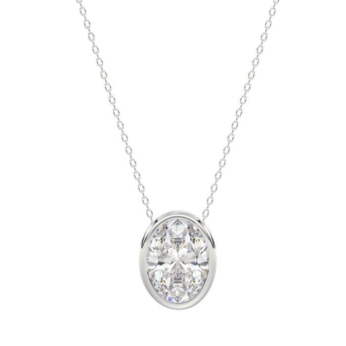 LADIES SOLITAIRE PENDANT 2CT OVAL DIAMOND 14K WHITE GOLD - Image 1