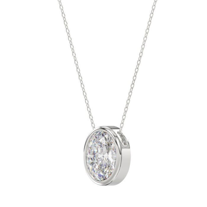 LADIES SOLITAIRE PENDANT 2CT OVAL DIAMOND 14K WHITE GOLD - Image 3