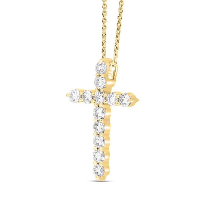 LADIES CROSS PENDANT WITH CHAIN 1CT ROUND DIAMOND 14K YELLOW GOLD - Image 2