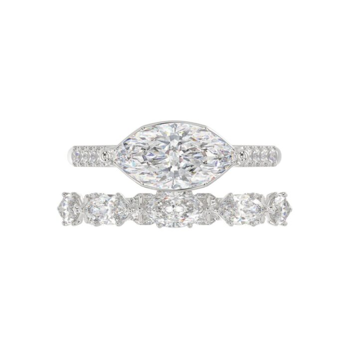 14K WHITE GOLD 3 1/2CT ROUND/MARQUISE DIAMOND LADIES BRIDAL SET (CENTER STONE MARQUISE DIAMOND 2.00CT) - Image 5