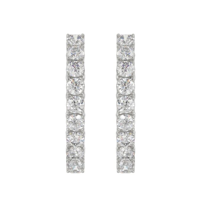 LADIES HOOP EARRINGS 7CT ROUND DIAMOND 14K WHITE GOLD - Image 3