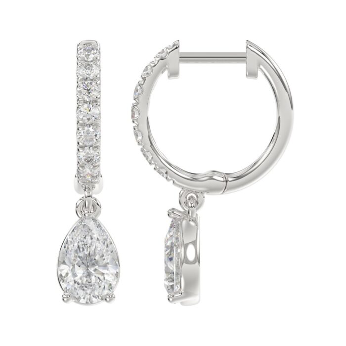 LADIES EARRINGS 1 1/4CT PEAR/ROUND DIAMOND 14K WHITE GOLD (CENTER STONE PEAR DIAMOND 1CT) - Image 2