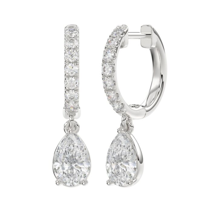 LADIES EARRINGS 1 1/4CT PEAR/ROUND DIAMOND 14K WHITE GOLD (CENTER STONE PEAR DIAMOND 1CT) - Image 3