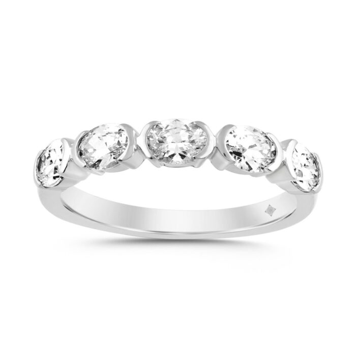 LADIES BAND 1CT OVAL DIAMOND 14K WHITE GOLD - Image 1