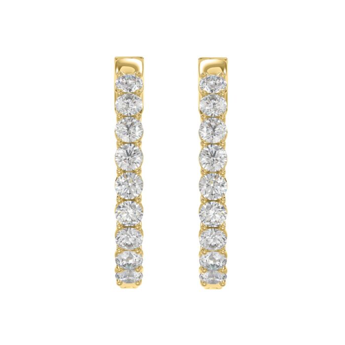 LADIES HOOP EARRINGS 5CT ROUND DIAMOND 14K YELLOW GOLD - Image 3