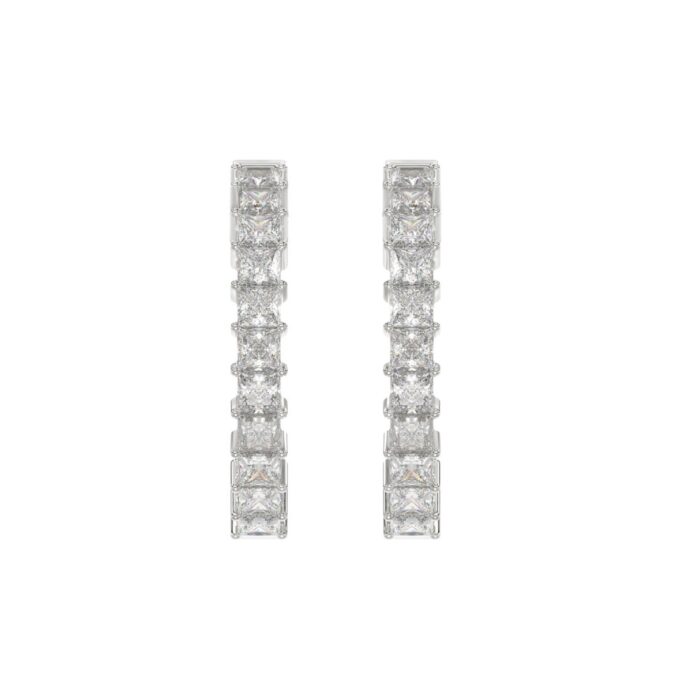 LADIES HOOP EARRINGS 2CT PRINCESS DIAMOND 14K WHITE GOLD - Image 5
