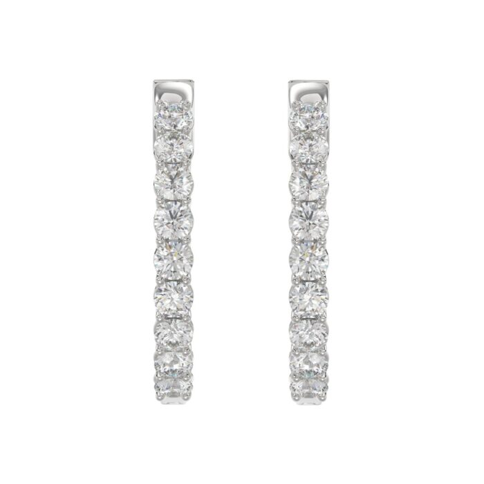 LADIES HOOP EARRINGS 3CT ROUND DIAMOND 14K WHITE GOLD - Image 3