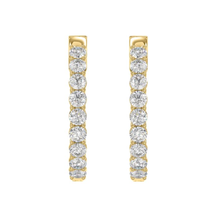 LADIES HOOP EARRINGS 3CT ROUND DIAMOND 14K YELLOW GOLD - Image 2