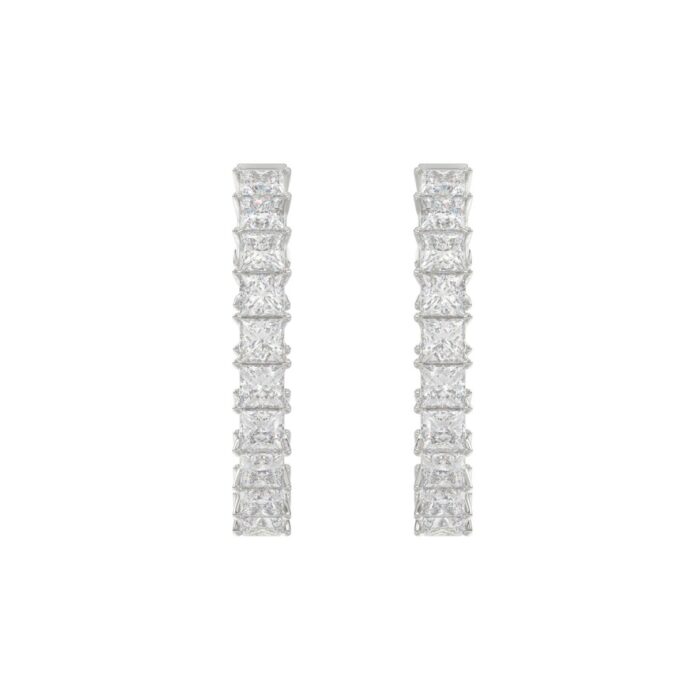 LADIES HOOP EARRINGS 7CT PRINCESS DIAMOND 14K WHITE GOLD - Image 3