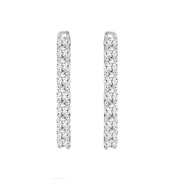 LADIES HOOP EARRINGS 7CT ROUND DIAMOND 14K WHITE GOLD - Image 3