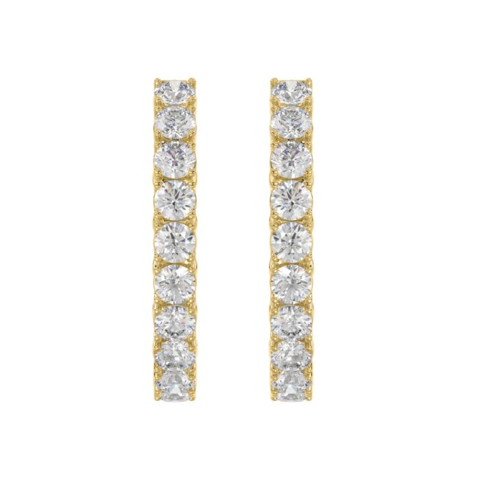 LADIES HOOP EARRINGS 7CT ROUND DIAMOND 14K YELLOW GOLD - Image 3