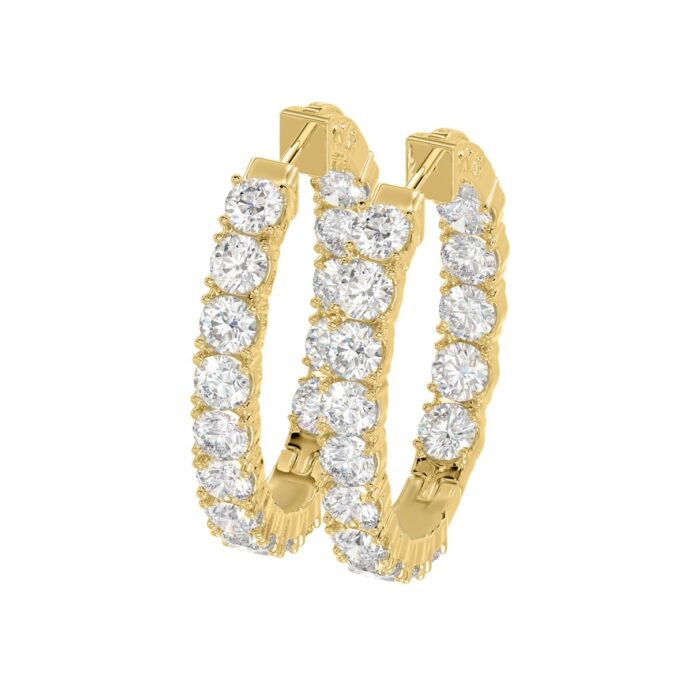 LADIES HOOP EARRINGS 7CT ROUND DIAMOND 14K YELLOW GOLD - Image 4