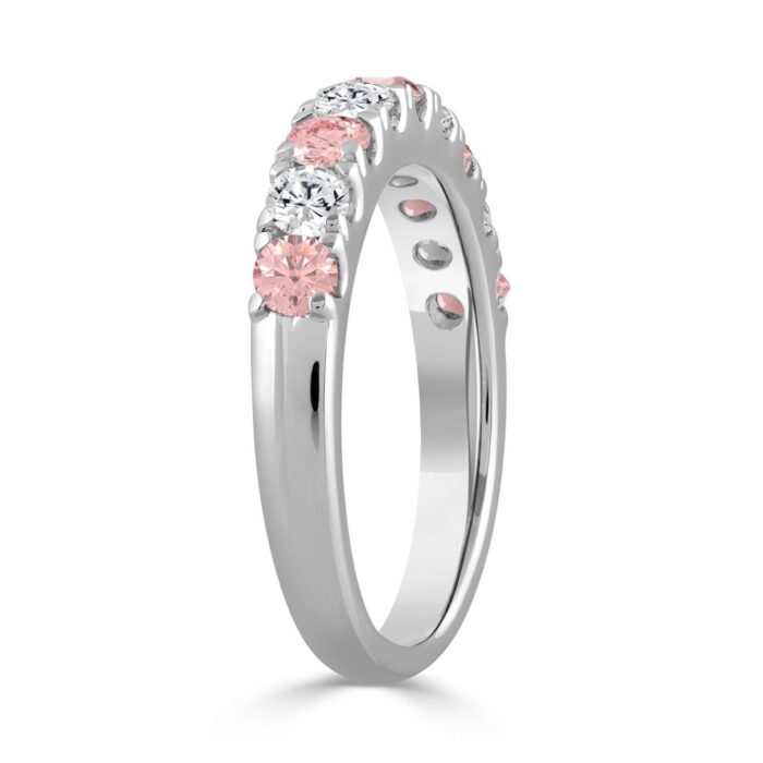 ETERNAL BLUSH COLLECTION 14K WHITE GOLD 1.00 CT ROUND PINK & WHITE DIAMOND ALTERNATING BAND RING - Image 2