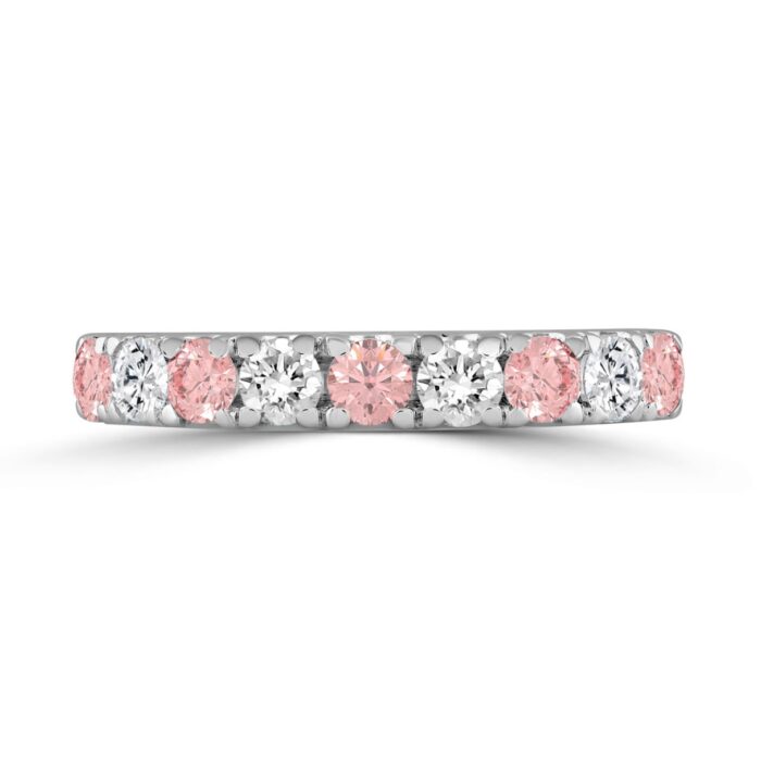 ETERNAL BLUSH COLLECTION 14K WHITE GOLD 1.00 CT ROUND PINK & WHITE DIAMOND ALTERNATING BAND RING - Image 3