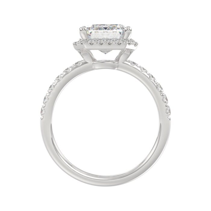 14K White Gold 4 1/2CT ladies Round & Emerald-cut diamond halo engagement Ring 4.00CT Emerald Center stone (Color F-G -Clarity VS1/VS2) - Image 2