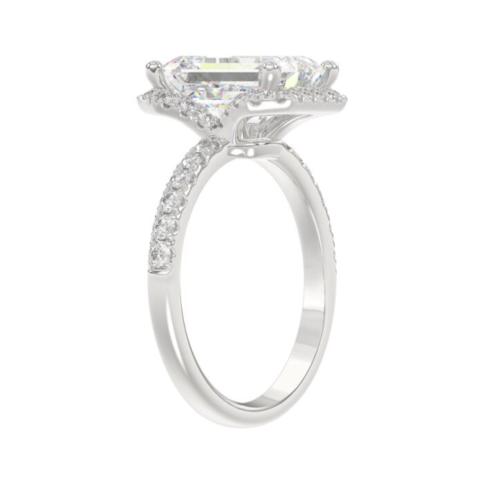 14K White Gold 4 1/2CT ladies Round & Emerald-cut diamond halo engagement Ring 4.00CT Emerald Center stone (Color F-G -Clarity VS1/VS2) - Image 3