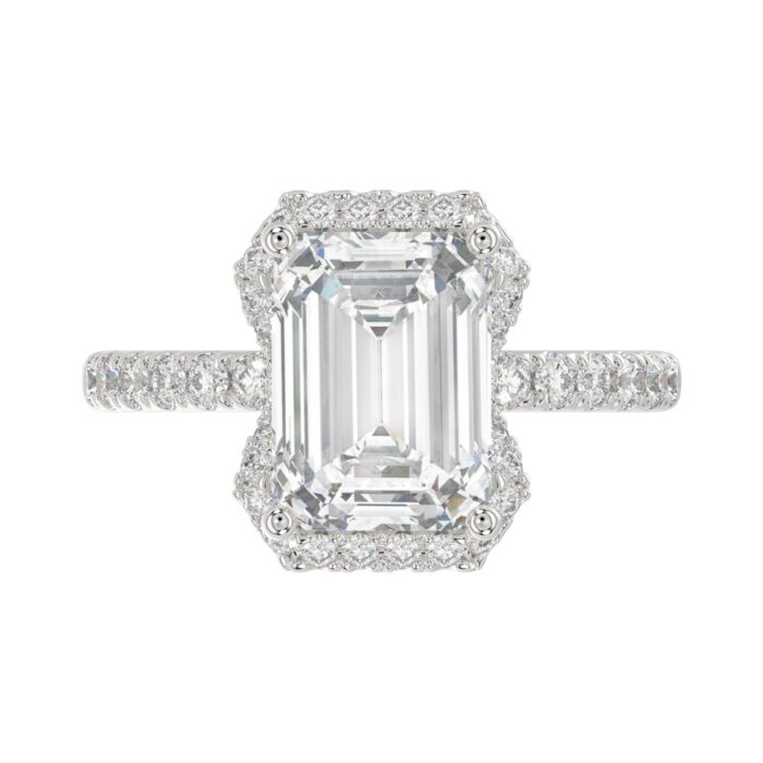 14K White Gold 4 1/2CT ladies Round & Emerald-cut diamond halo engagement Ring 4.00CT Emerald Center stone (Color F-G -Clarity VS1/VS2) - Image 5