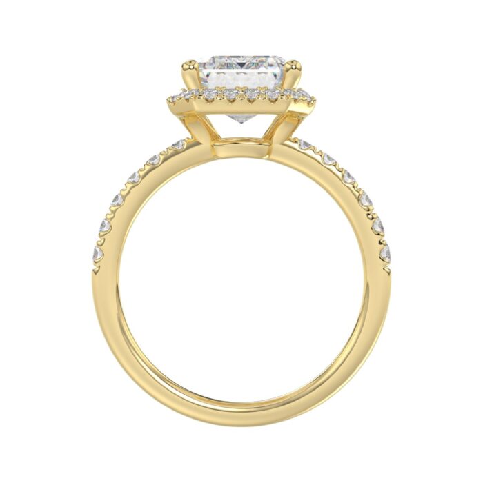 14K Yellow Gold 4 1/2CT ladies Round & Emerald-cut diamond halo engagement Ring 4.00CT Emerald Center stone (Color F-G -Clarity VS1/VS2) - Image 2