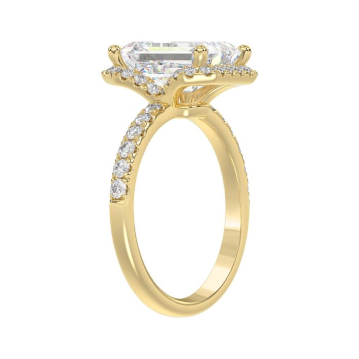 14K Yellow Gold 4 1/2CT ladies Round & Emerald-cut diamond halo engagement Ring 4.00CT Emerald Center stone (Color F-G -Clarity VS1/VS2) - Image 3