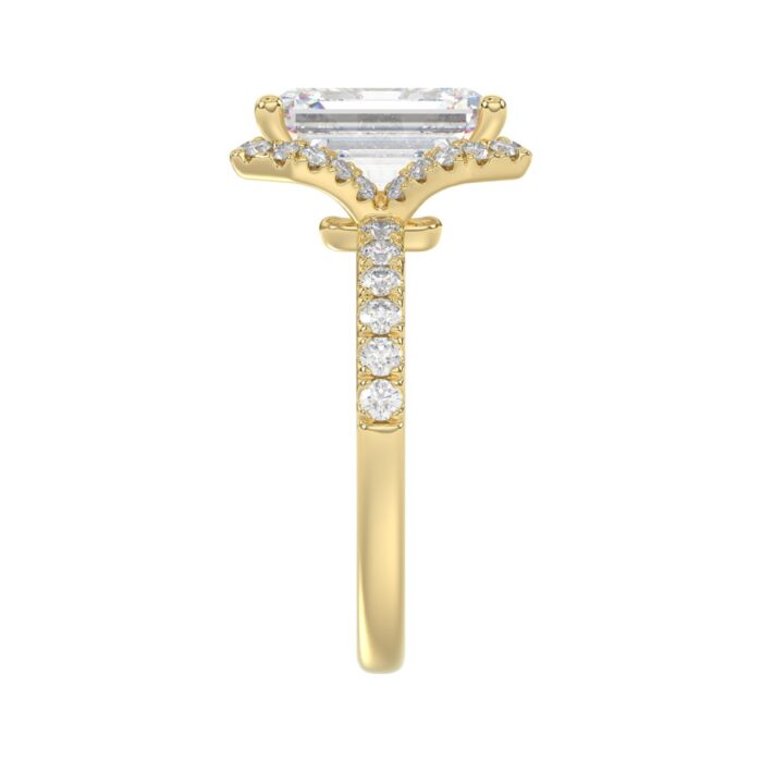 14K Yellow Gold 4 1/2CT ladies Round & Emerald-cut diamond halo engagement Ring 4.00CT Emerald Center stone (Color F-G -Clarity VS1/VS2) - Image 4