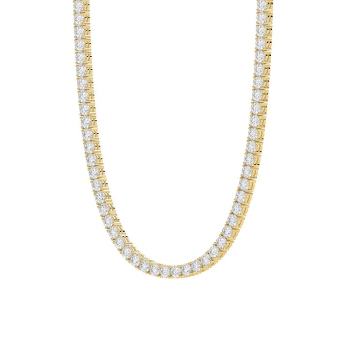 14K YELLOW GOLD 7 3/4CT 18" ROUND DIAMOND LADIES TENNIS NECKLACE - Image 3