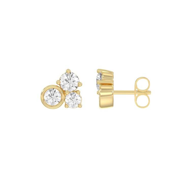 Classic 10K Yellow Gold Round Lab Grown Diamond Ladies Fashion Earring 3/4Ct (Color F-G -Clarity Vs1/Vs2) - Image 2