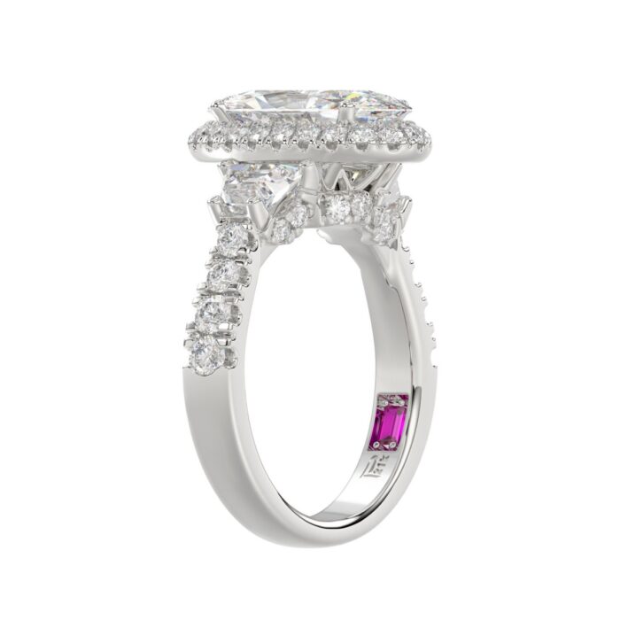 21K PLATINUM LADIES RING 3 1/4CT ROUND/ELONGATED OVAL/TRAPEZOID/BAGUETTE DIAMOND (CENTER STONE ELONGATED OVAL DIAMOND 2CT) - Image 5