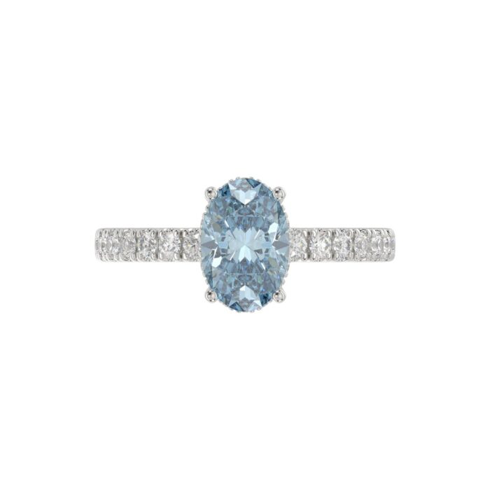 14K WHITE GOLD 2 1/2CT ROUND/OVAL DIAMOND LADIES RING (CENTER STONE BLUE OVAL DIAMOND 2CT) - Image 2