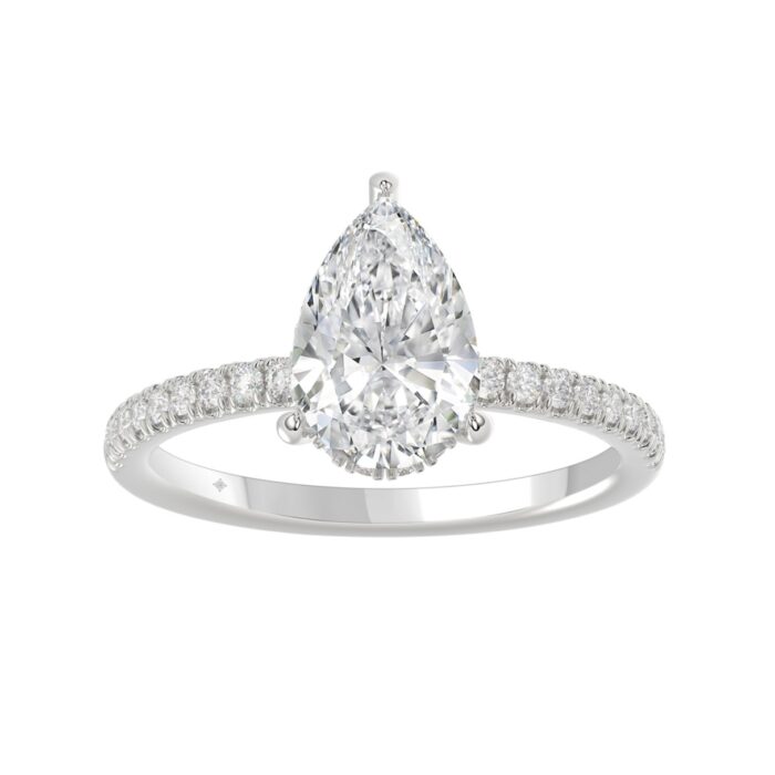 14K WHITE GOLD 2 3/4CT ROUND/PEAR DIAMOND LADIES RING (CENTER STONE PEAR DIAMOND 2CT) - Image 1