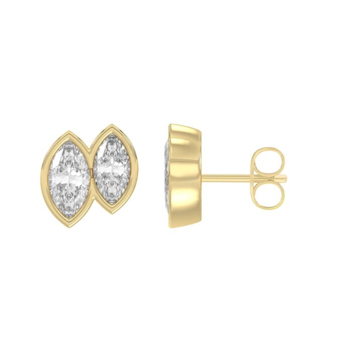 Elegant Ladies Earring 14K Collection Linked Hearts Yellow Gold 1.00CT Marquise Lab Grown Diamond (Color F-G -Clarity VS1/VS2) - Image 2