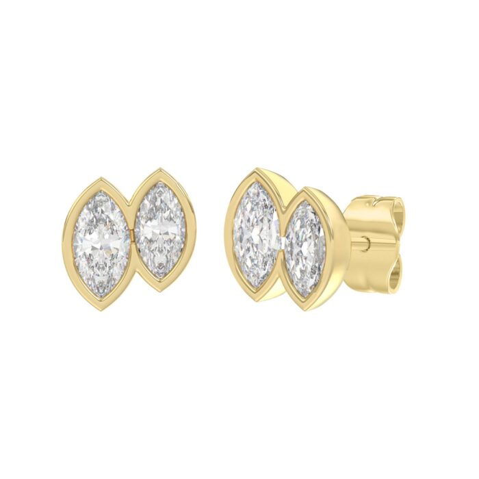 Elegant Ladies Earring 14K Collection Linked Hearts Yellow Gold 1.00CT Marquise Lab Grown Diamond (Color F-G -Clarity VS1/VS2) - Image 3