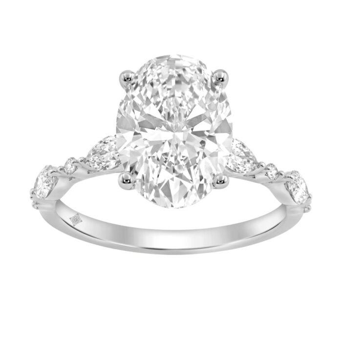 14K WHITE GOLD 4.00CT ROUND/OVAL/MARQUISE DIAMOND LADIES RING (CENTER STONE OVAL DIAMOND 3 1/2CT) - Image 1
