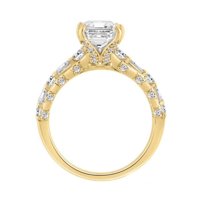 14K Yellow Gold Cushion Lab Grown Diamond Engagement Ring 5.00Ct With 4.00Ct Cushion Center Stone & Round/Baguette Side Stones (Color F-G Clarity Vs1/ - Image 2