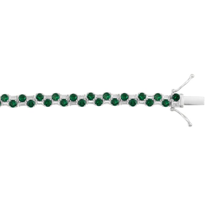 14K WHITE GOLD 8.00CT BAGUETTE/ROUND DIAMOND LADIES BRACELET (GREEN EMERALD ROUND DIAMOND 6 5/8CT) - Image 2