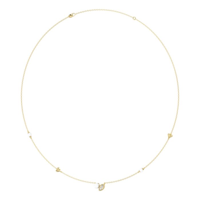 10K Yellow Gold Pearl & Ladies Necklace 1/5CT Marquise Diamonds (Color F-G -Clarity VS1/VS2) - Image 3