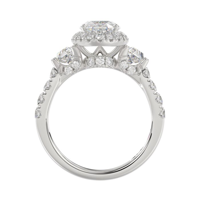 14K White Gold Halo Engagement Ring with Side Stones, 3 1/4CT Round, Baguette,Trapezoid Diamond & 2.00CT Oval Center stone (Color F-G -Clarity VS1/VS2 - Image 2