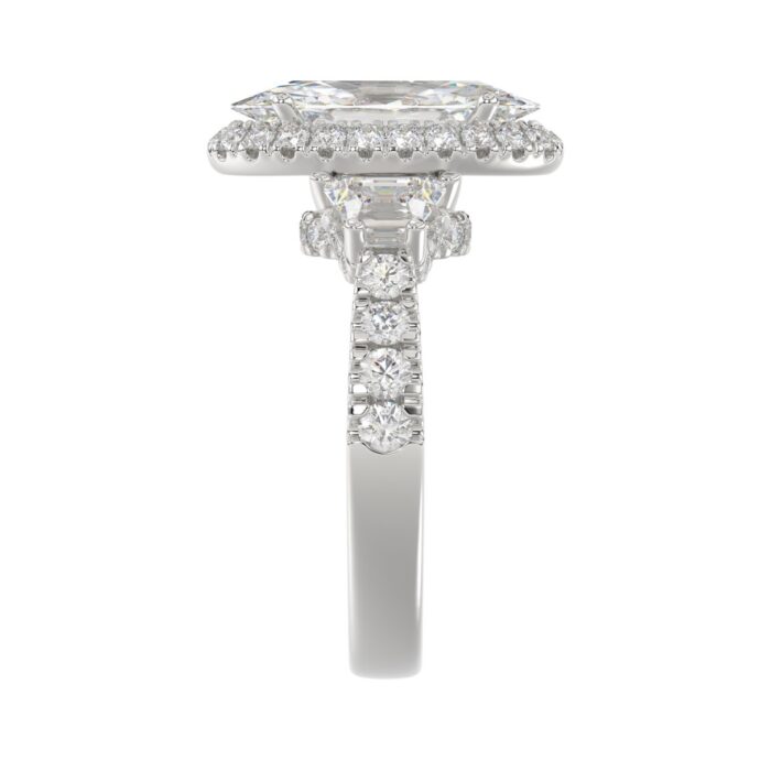 14K White Gold Halo Engagement Ring with Side Stones, 3 1/4CT Round, Baguette,Trapezoid Diamond & 2.00CT Oval Center stone (Color F-G -Clarity VS1/VS2 - Image 3