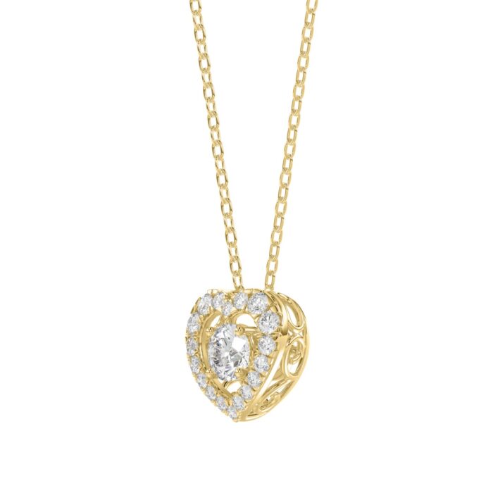 LADIES DANCING DIAMOND PENDANT WITH CHAIN 3/4CT ROUND DIAMOND 14K YELLOW GOLD (CENTER STONE ROUND DIAMOND 1/2CT) - Image 3