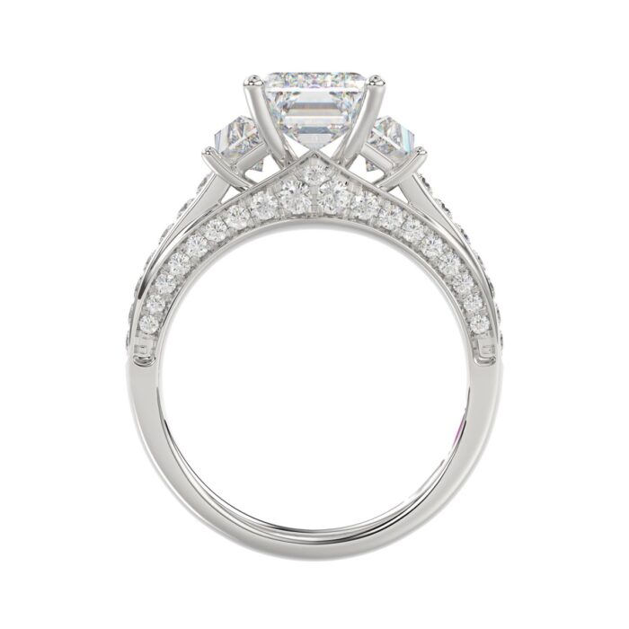 Luxury 14K White Gold Ladies Diamond Ring 4.00CT Round, Emerald & Trapezoid Diamonds with 3.00CT Emerald Center stone (Color F-G -Clarity VS1/VS2 - Image 2